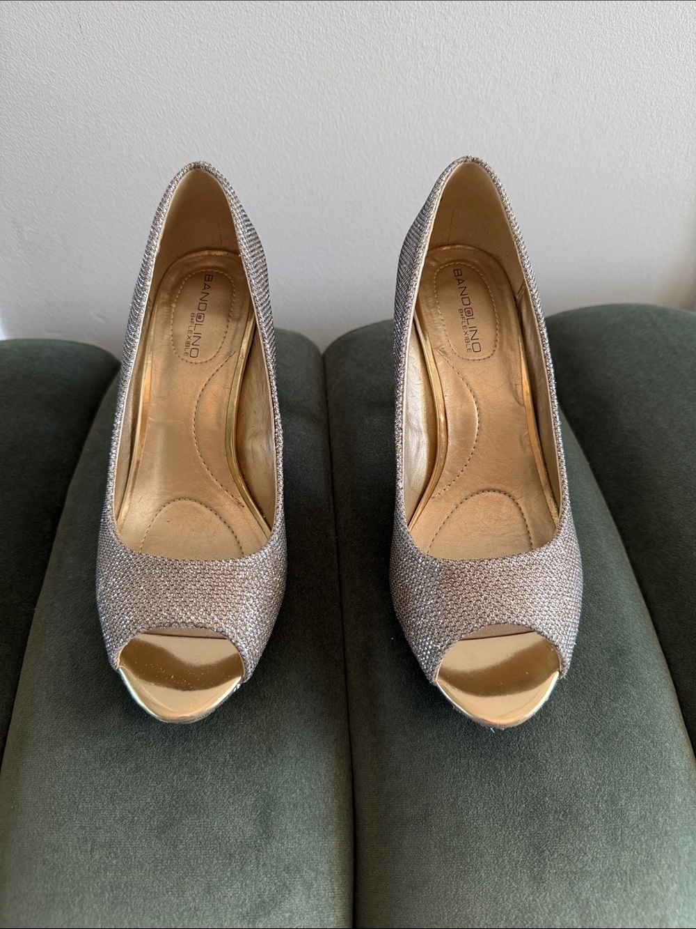 Bandolino Glitter Peep-Toe Heels in Silver and Gold